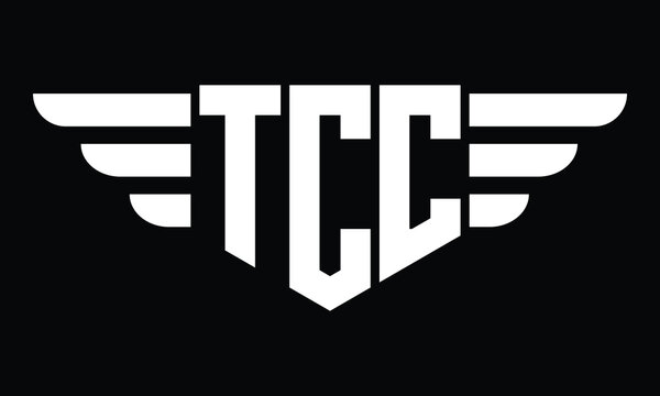 TCC three letter logo, creative wings shape logo design vector template. letter mark, word mark, monogram symbol on black & white.	