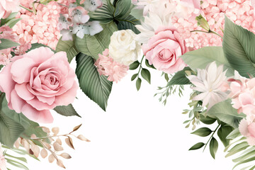 Obraz na płótnie Canvas Watercolor floral Borders background for wedding, greetings card, stationary and fashion posters 