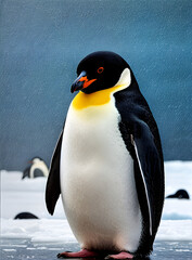 Penguin in Antarctica rain modern Pantone detailed