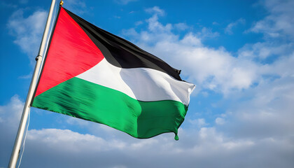 Landscape of waving palestine flag