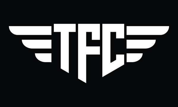 TFC three letter logo, creative wings shape logo design vector template. letter mark, word mark, monogram symbol on black & white.	