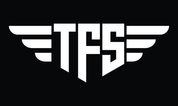 TFS three letter logo, creative wings shape logo design vector template. letter mark, word mark, monogram symbol on black & white.	