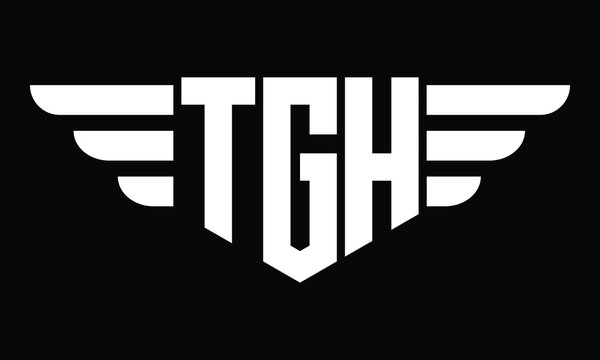 TGH three letter logo, creative wings shape logo design vector template. letter mark, word mark, monogram symbol on black & white.	