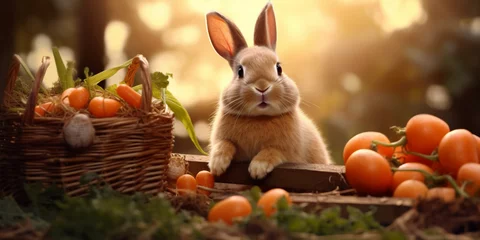 Foto op Canvas Cute bunnies favorite snack carrots with utmost twitching noses charm crunchy treats. AI Generative © Ishia