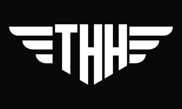 THH three letter logo, creative wings shape logo design vector template. letter mark, word mark, monogram symbol on black & white.	