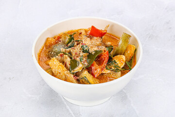 Thai red spicy curry with chicken