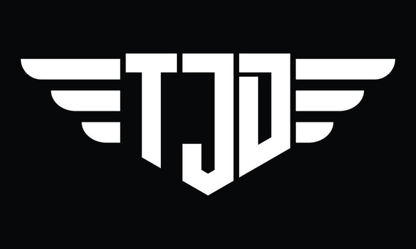 TJD three letter logo, creative wings shape logo design vector template. letter mark, word mark, monogram symbol on black & white.	