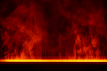 Water red vapor from the humidifier on a black background, closeup. Abstract flowing steam smoke...