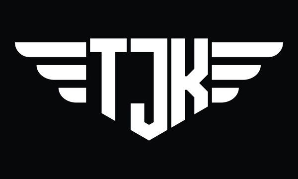 TJK three letter logo, creative wings shape logo design vector template. letter mark, word mark, monogram symbol on black & white.	