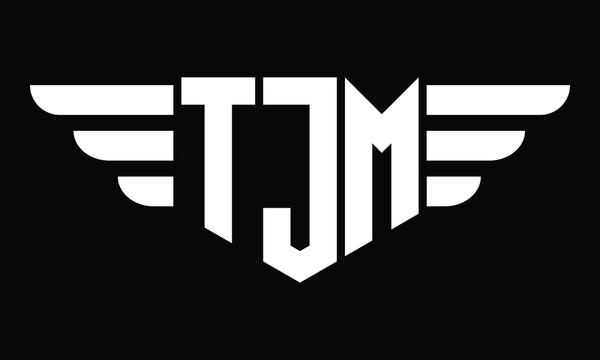 TJM three letter logo, creative wings shape logo design vector template. letter mark, word mark, monogram symbol on black & white.	