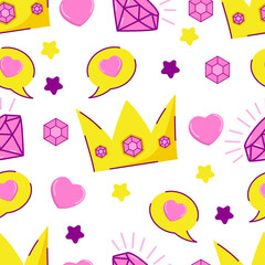 children's seamless pattern and Gold crowns and diamonds for princess. Vector illustration