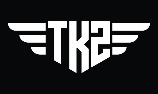 TKZ three letter logo, creative wings shape logo design vector template. letter mark, word mark, monogram symbol on black & white.	
