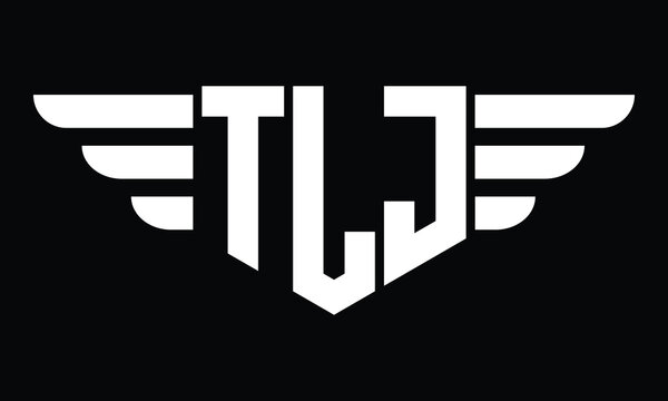 TLJ three letter logo, creative wings shape logo design vector template. letter mark, word mark, monogram symbol on black & white.	