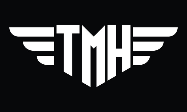 TMH three letter logo, creative wings shape logo design vector template. letter mark, word mark, monogram symbol on black & white.	