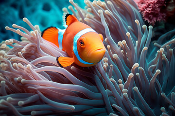 Closeup of clownfish or anemone fish. 