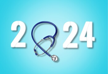 Stethoscope with numbers 2024 New Year health care concept