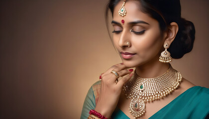 Beautiful Indian Bride woman in attracting dress