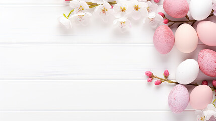 Easter pastel  eggs, Easter banner, copy space 