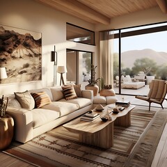Southwestern modern living room with a blend of earthy tones and modern lines