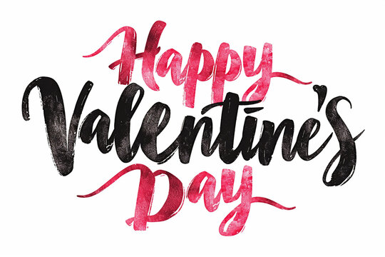 An image capturing the charm of handwritten brush ink lettering with the phrase "Happy Valentine's Day" on a plain white background