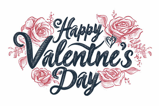 An image capturing the charm of handwritten brush ink lettering with the phrase "Happy Valentine's Day" on a plain white background