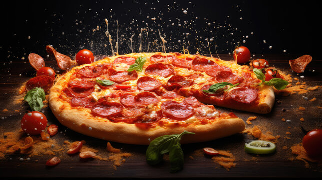 Experience the flavors of Italian cuisine with this delicious pizza, captured dynamically for commercial use in restaurants and food banners.