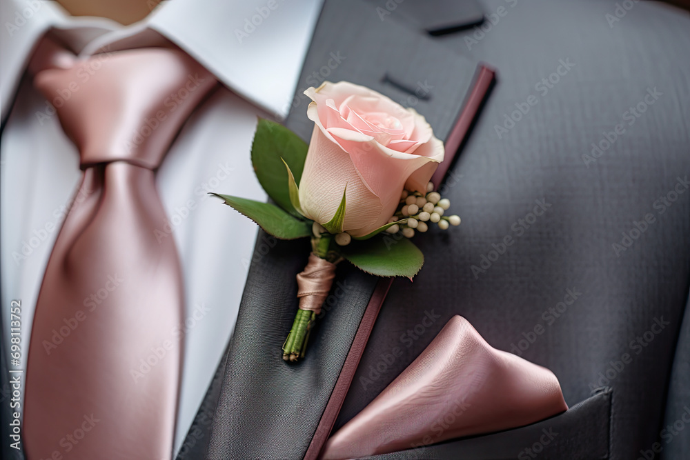 Wall mural groom's boutonniere with pink rose flower - Wall murals