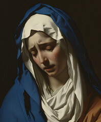 Catholic icon of Virgin Mary with tears. Crying of St. Mary. © May Thawtar