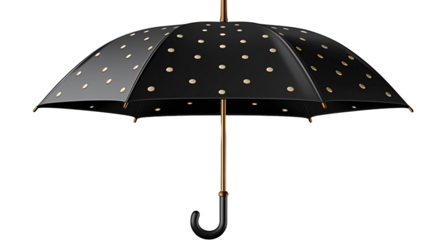 Black Umbrella with Gold Dots isolated on transparent background PNG