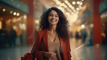 A cheerful consumer's journey, from the excitement of bargain hunting to the satisfaction of stylish purchases.