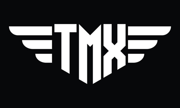 TMX three letter logo, creative wings shape logo design vector template. letter mark, word mark, monogram symbol on black & white.	