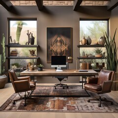 Southwestern modern workspace with earthy tones and rustic elements