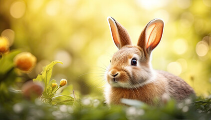 Fototapeta na wymiar rabbit in the grass, easter cute bunny 