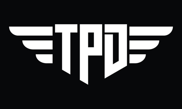 TPD three letter logo, creative wings shape logo design vector template. letter mark, word mark, monogram symbol on black & white.	