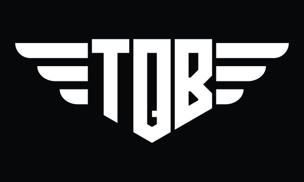 TQB three letter logo, creative wings shape logo design vector template. letter mark, word mark, monogram symbol on black & white.	