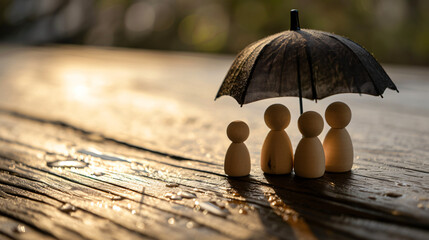 umbrella icon and family model, Security protection and health insurance. The concept of family home, protection, health care day, car insurance.