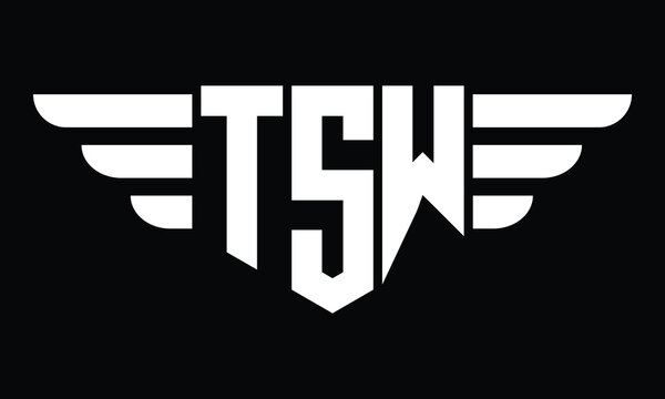 TSW three letter logo, creative wings shape logo design vector template. letter mark, word mark, monogram symbol on black & white.	