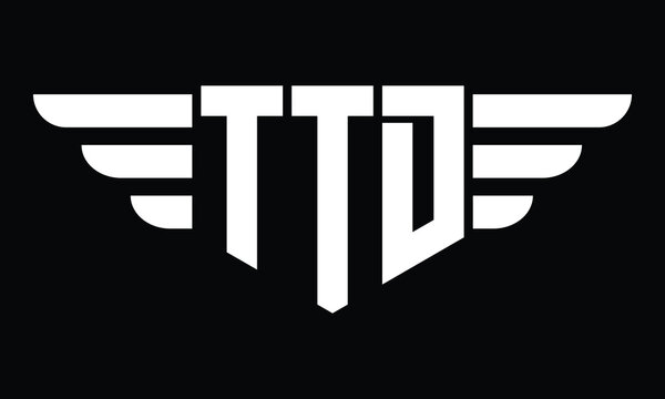 TTD three letter logo, creative wings shape logo design vector template. letter mark, word mark, monogram symbol on black & white.	