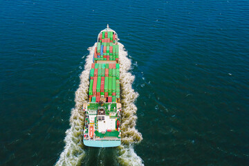 Logistics cargo container ship vessel for import export global traded, Aerial view