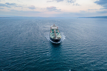 Crude Oil tanker carrier ship underway through Dardanelles Strait front view, worldwide logistic...