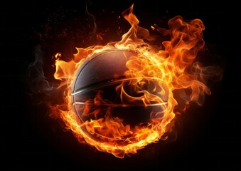 Burning basketball ball bright flamy symbol abstract on black background