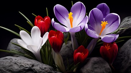 crocus flower and red macwa .