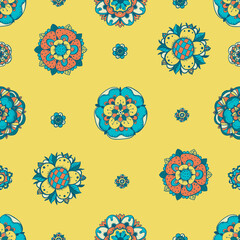 Classic Hand-drawn Floral Rosette Seamless Pattern