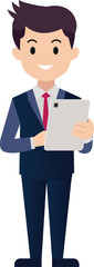 Businessman cartoon holding tablet.Smart man using technology concept