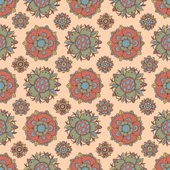 Classic Hand-drawn Floral Rosette Seamless Pattern