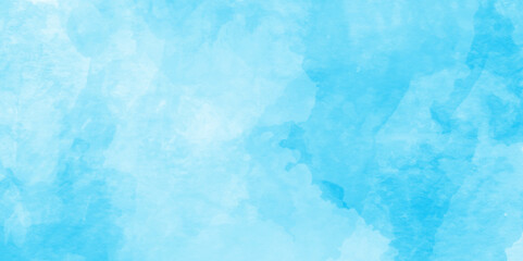 Obraz premium Abstract brush painted border stain watercolor backdrop, Colorful gradient ink colors wet effect hand drawn painted blue texture, Aquarelle paint blue paper textured canvas perfect for presentation.