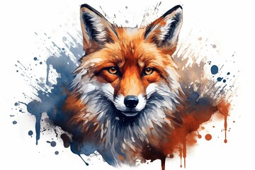 Artistic fox poster on a white background. Generative AI