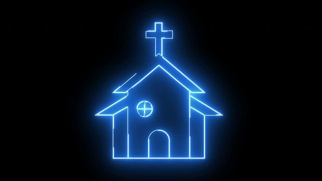Animated church icon with a glowing neon effect