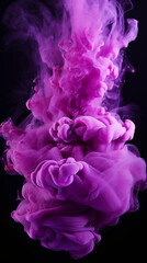 Purple and white smoke, abstract purple and violet fluffy pastel ink smoke cloud against black background, Ai generated image 
