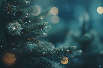 Obraz na płótnie Canvas close up christmas tree blurred background